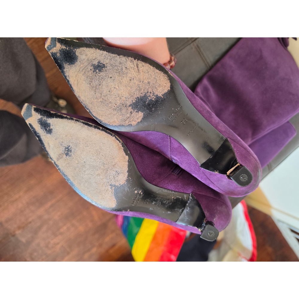 PRADA Y2K Kitten Heel Purple Suede  Knee High Pointed Toe Boots sz 39 US 8.5 - Picture 7 of 16